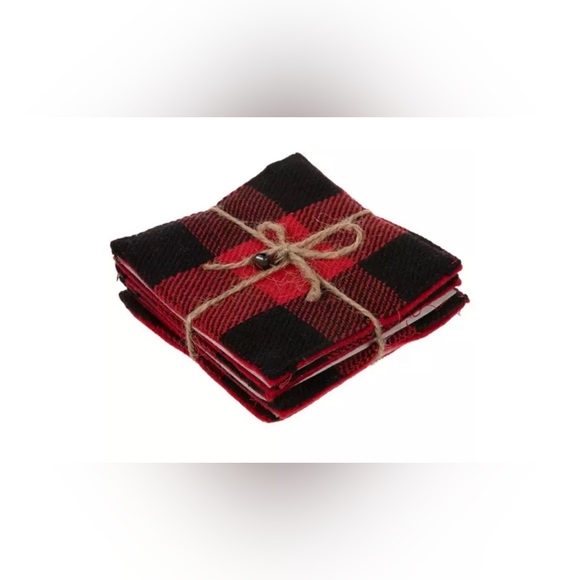 NEW Christmas Bundle red/black Plaid includes runner, 6 Coasters, oval tray - Picture 4 of 7